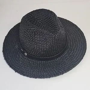 All Saints stone wash straw fedora in black women\'s one size SAN SEBASTIAN PACKABLE STRAW FEDORA BLACK - Lovely Bird main image 3